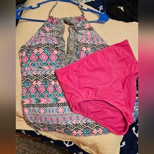 Colorful Geometric Halter Swimsuit Set By MALIBU size L